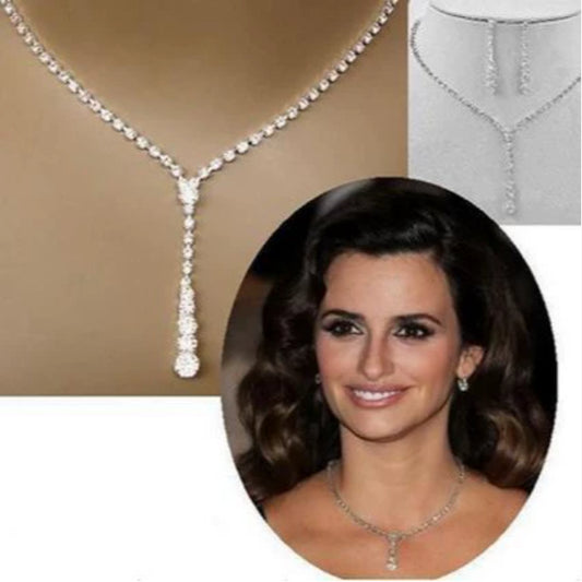 simple bride Rhinestone Necklace ear suit 2 pieces of wedding jewelry sweater chain