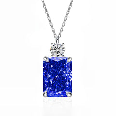 Deep Tanzanite Rectangular Necklace With Ice-Flower Cut High-Carbon Diamond Pendant