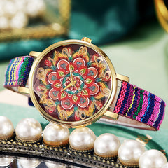Round Floral Design, Multicolored, Versatile Casual Quartz Watch