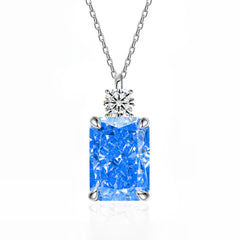 Deep Tanzanite Rectangular Necklace With Ice-Flower Cut High-Carbon Diamond Pendant