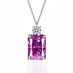 Deep Tanzanite Rectangular Necklace With Ice-Flower Cut High-Carbon Diamond Pendant