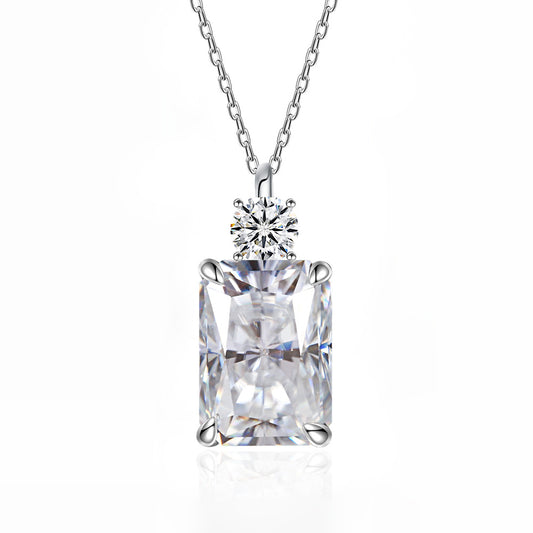 Deep Tanzanite Rectangular Necklace With Ice-Flower Cut High-Carbon Diamond Pendant