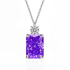 Deep Tanzanite Rectangular Necklace With Ice-Flower Cut High-Carbon Diamond Pendant
