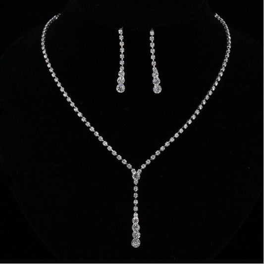 simple bride Rhinestone Necklace ear suit 2 pieces of wedding jewelry sweater chain